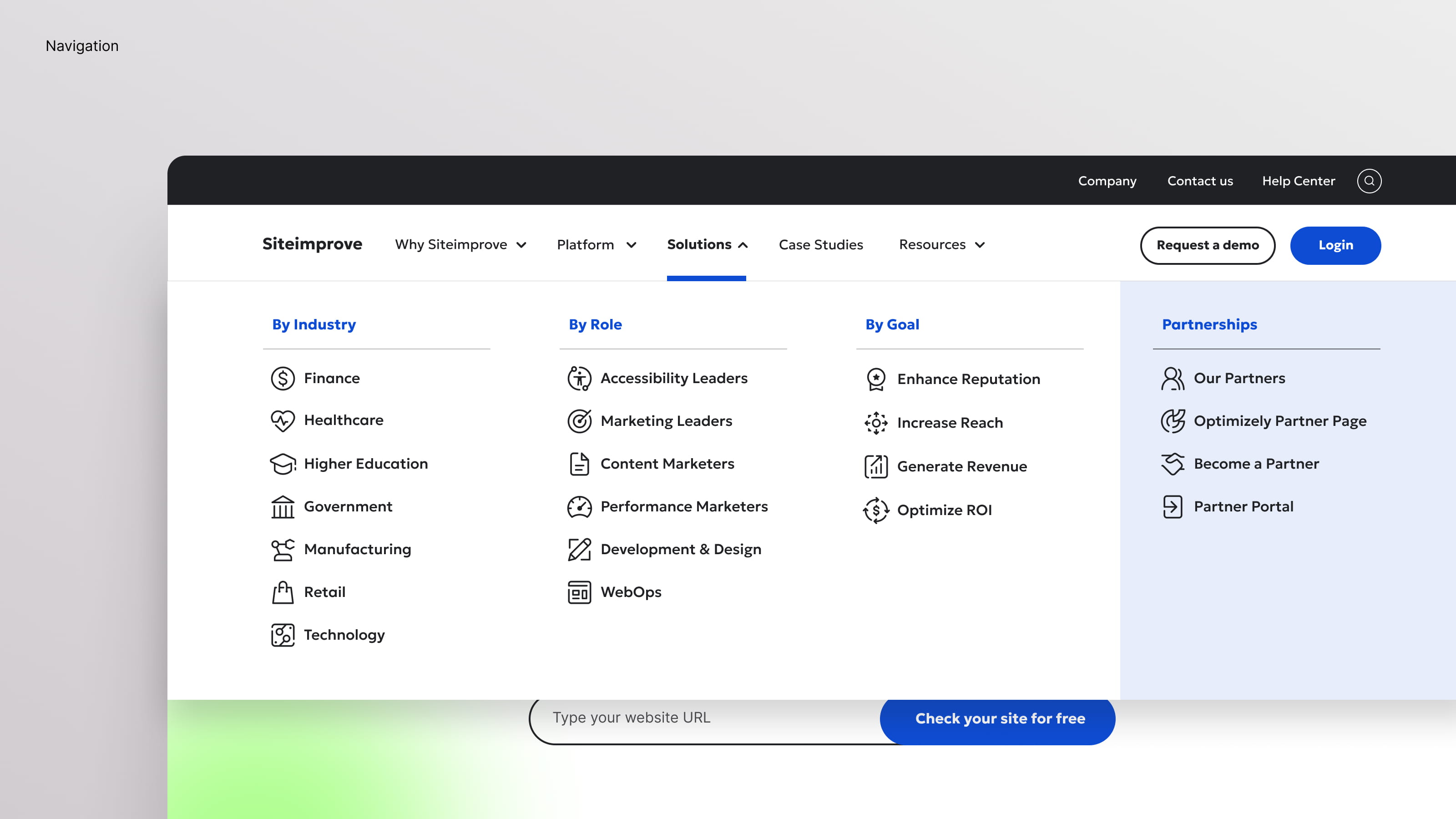 Navigation design for the redesigned website