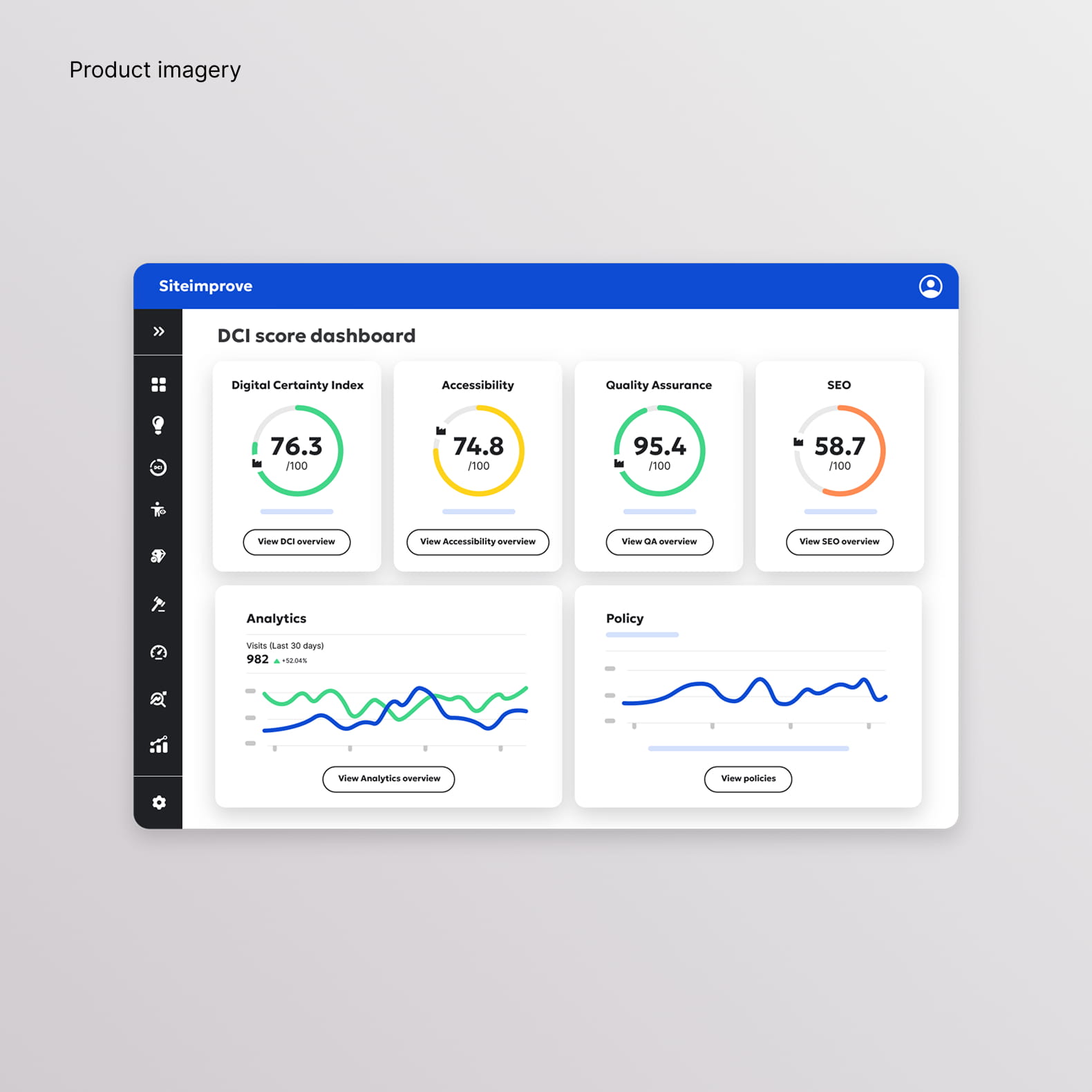 Product interface design showcasing the Siteimprove platform