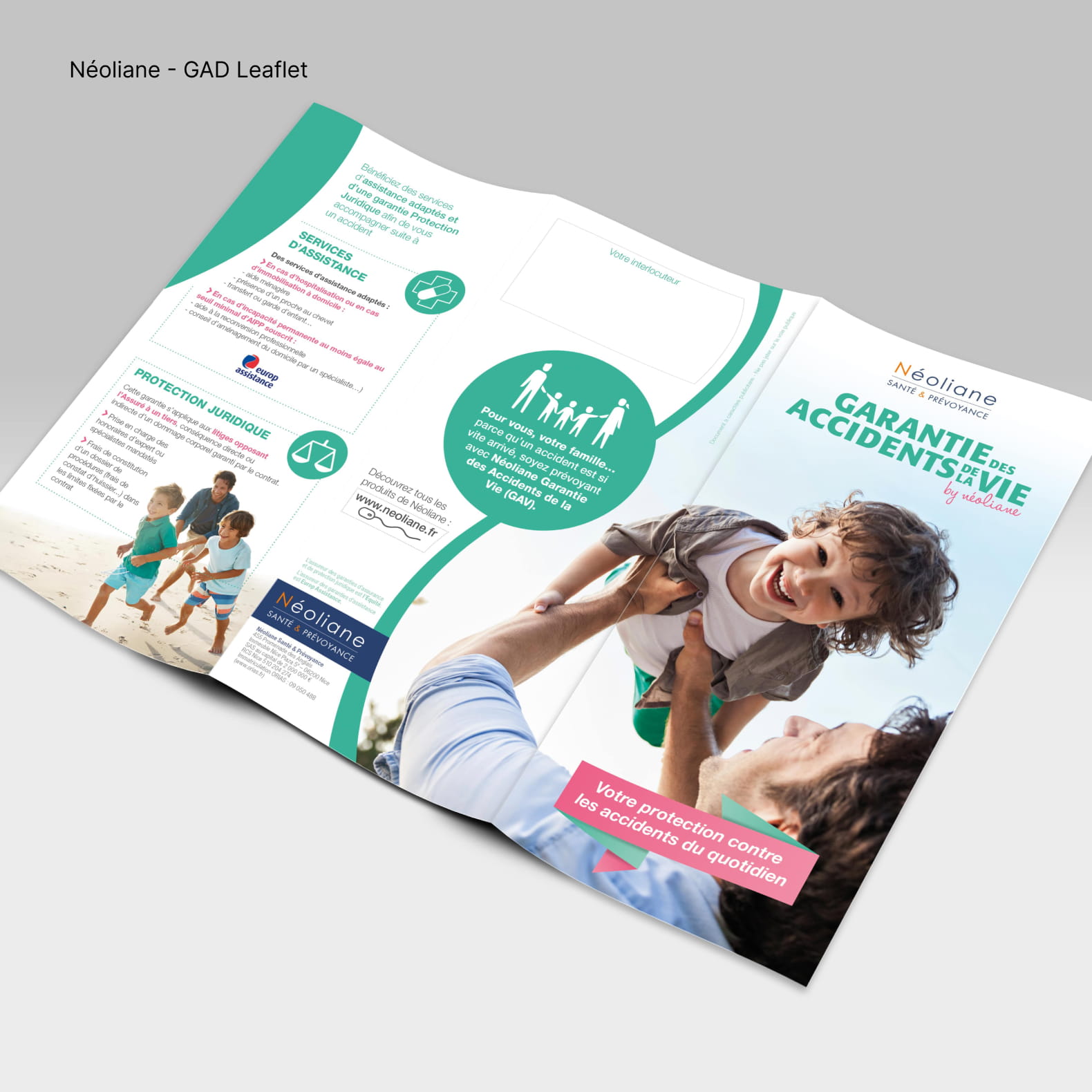 Promotional leaflet design for Neoliane insurance 'Garanties des accidents de la vie'