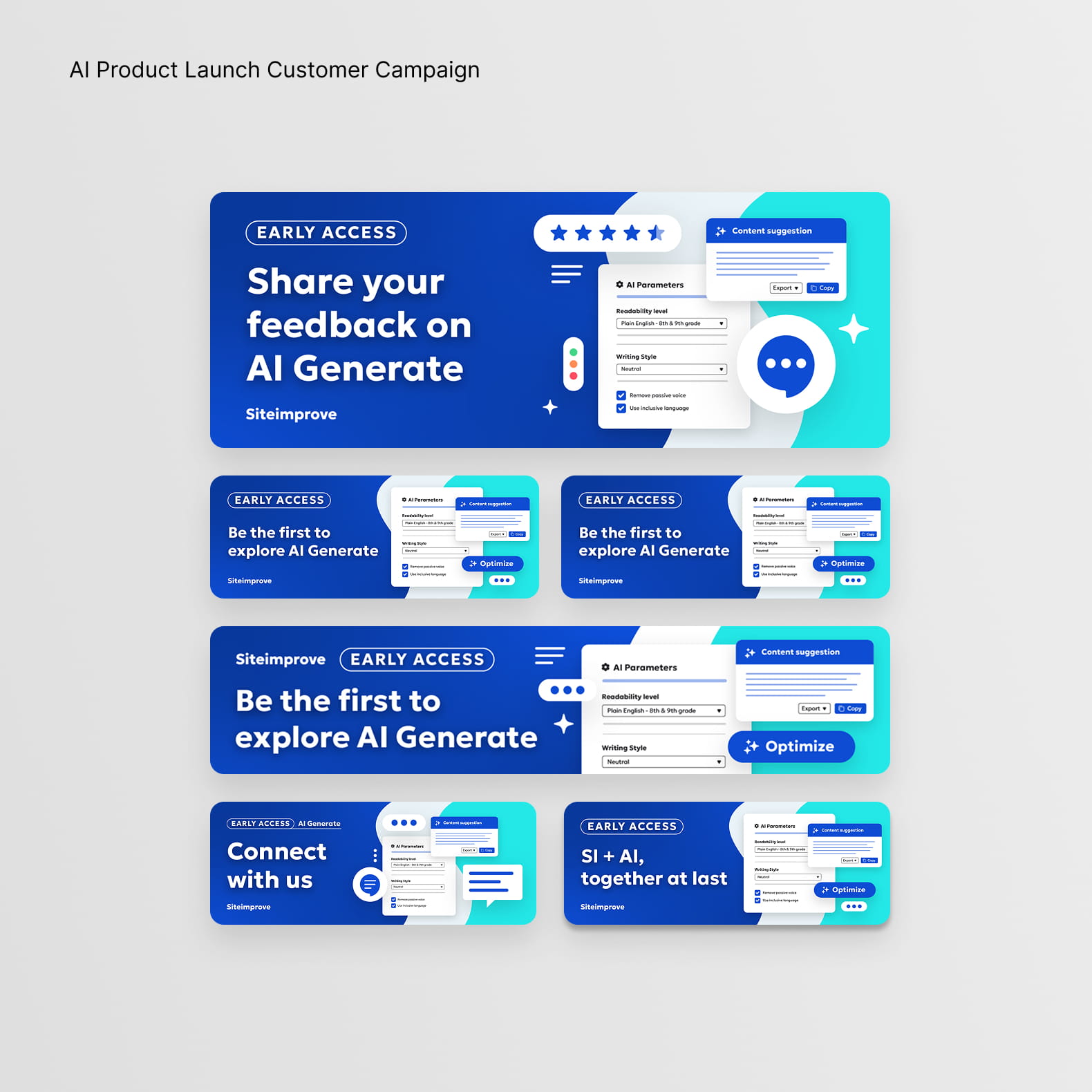 AI Product Launch Customer Campaign visuals for Siteimprove