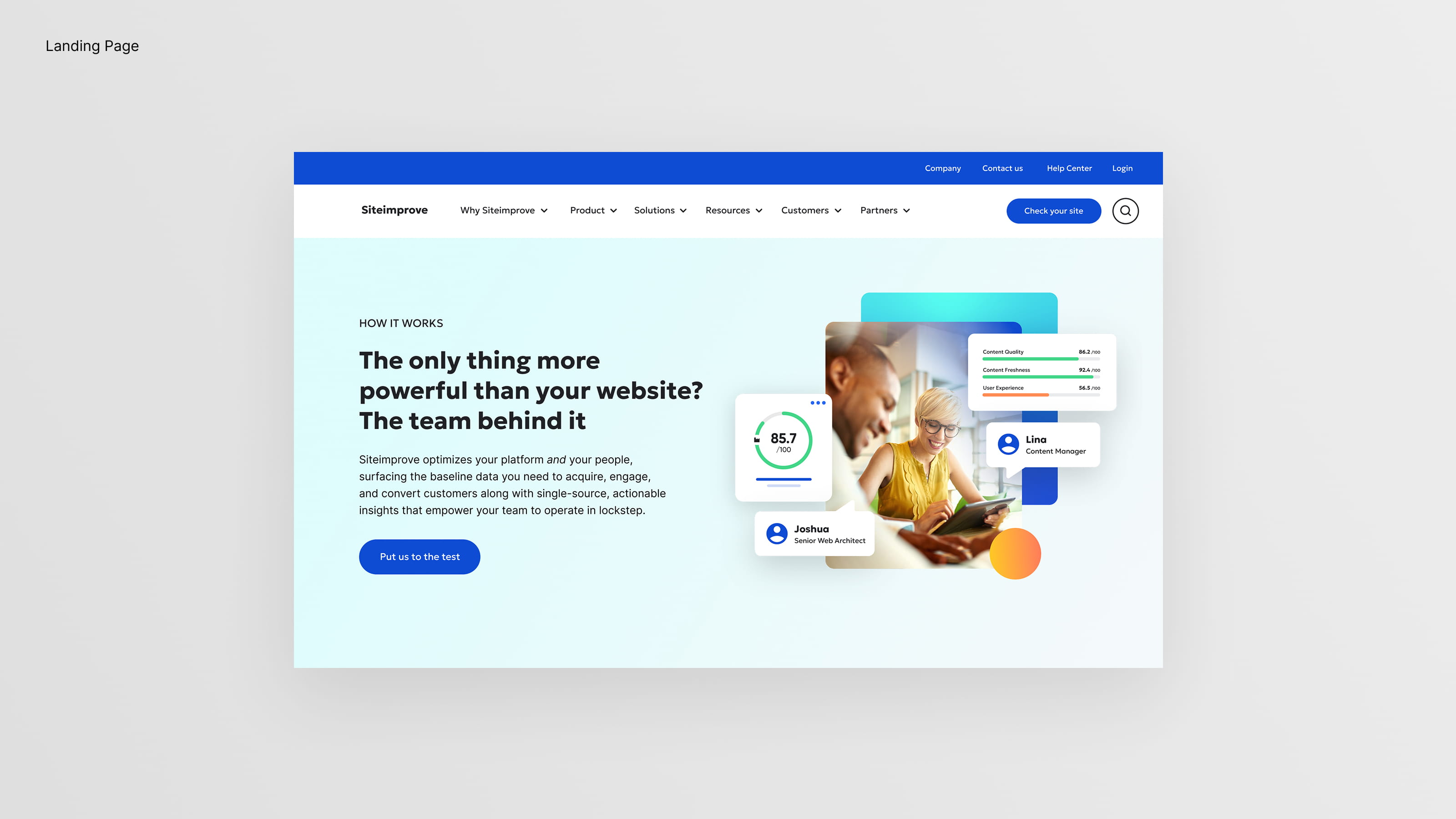 Landing page design for Siteimprove website