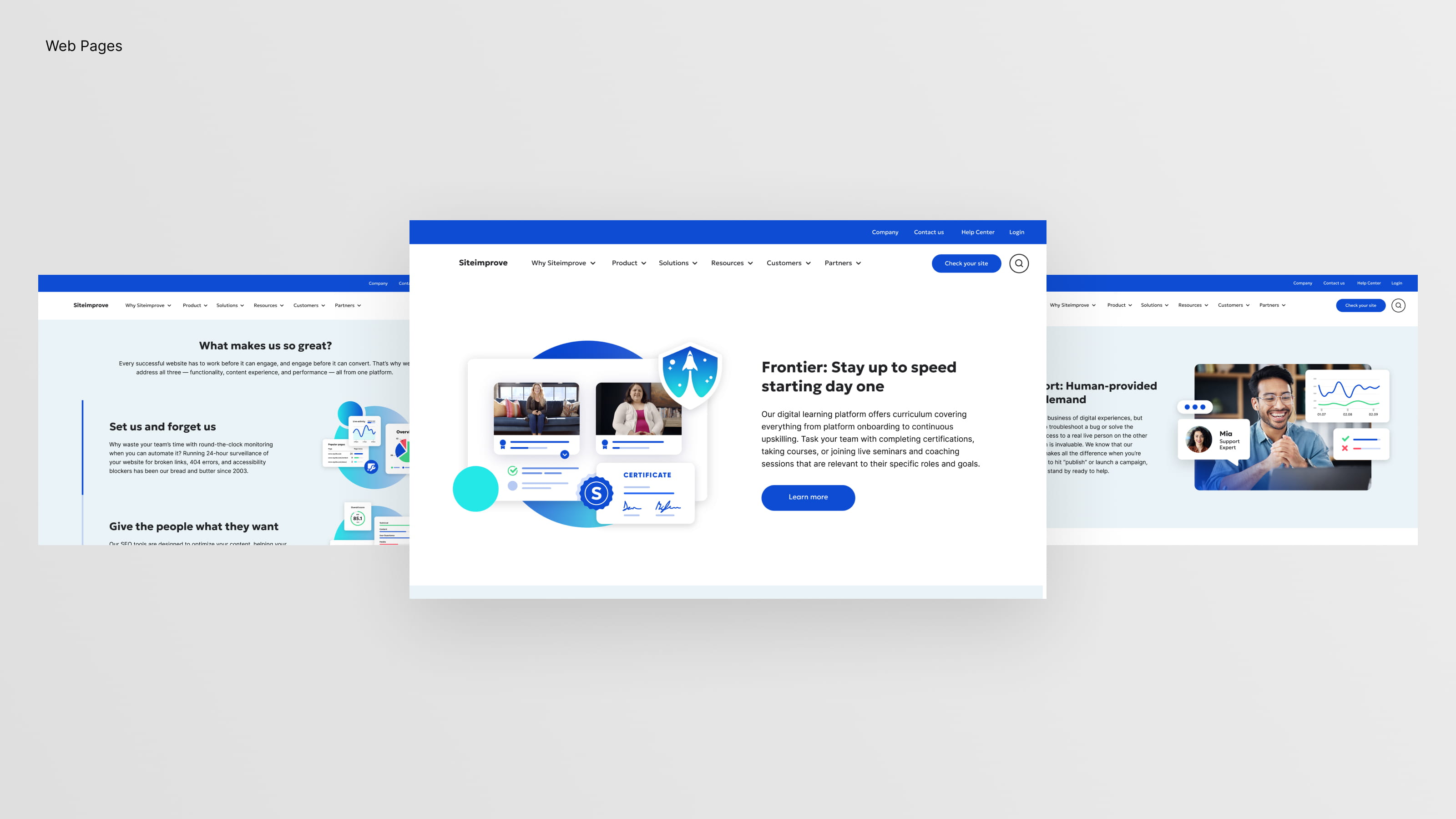 Web page designs for Siteimprove website