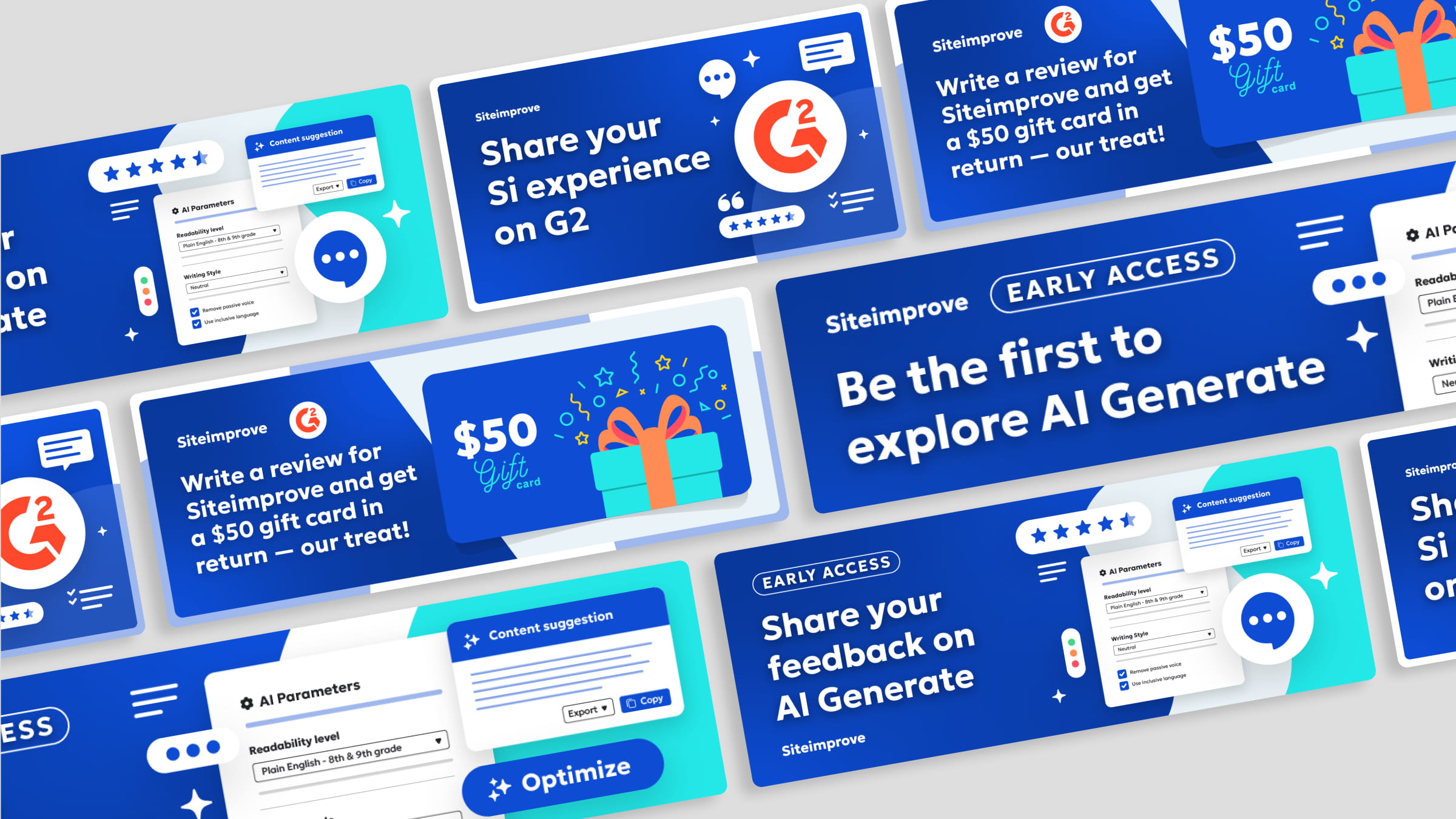Collage of marketing materials designed for Siteimprove
