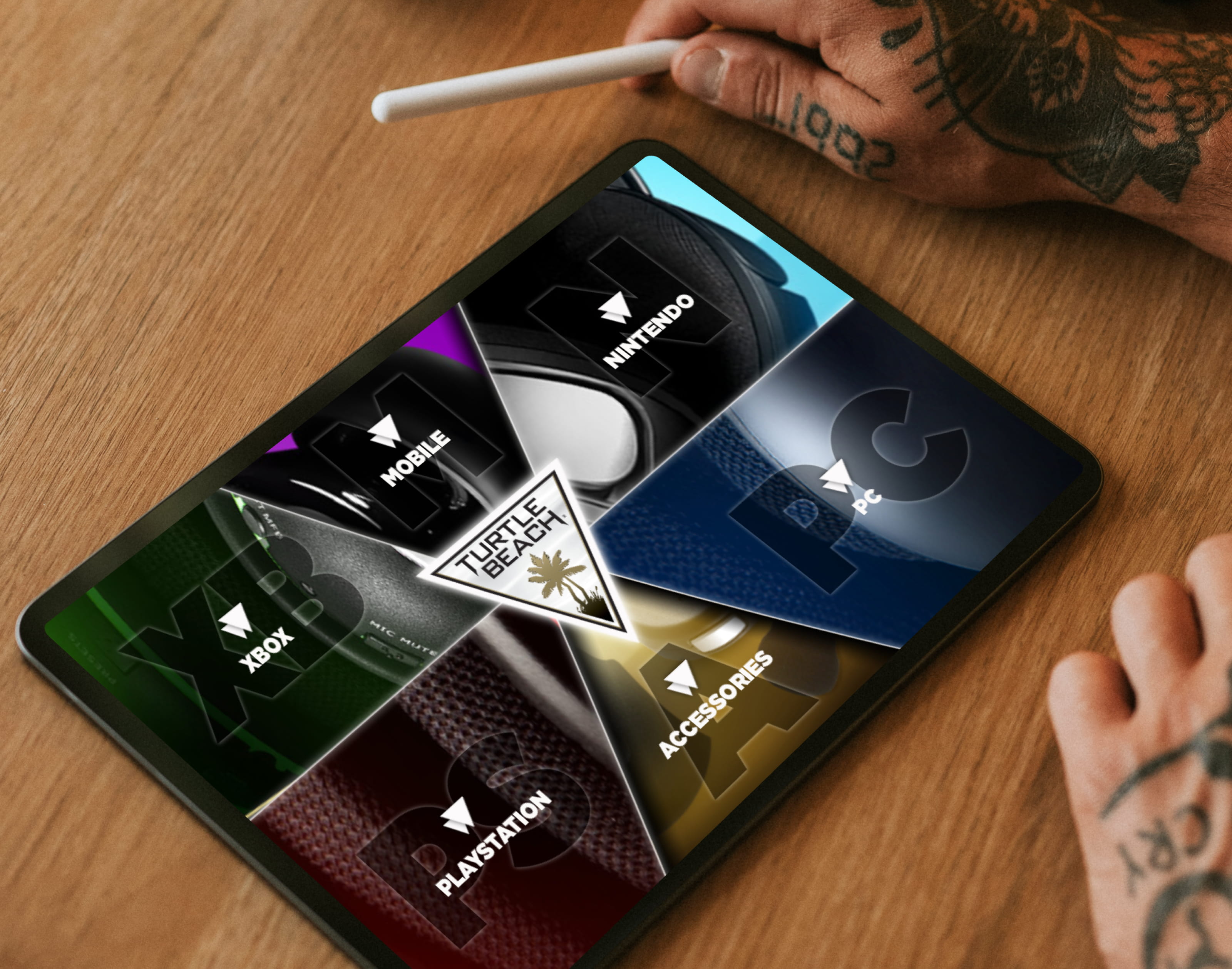 Tablet mockup of Turtle Beach digital design