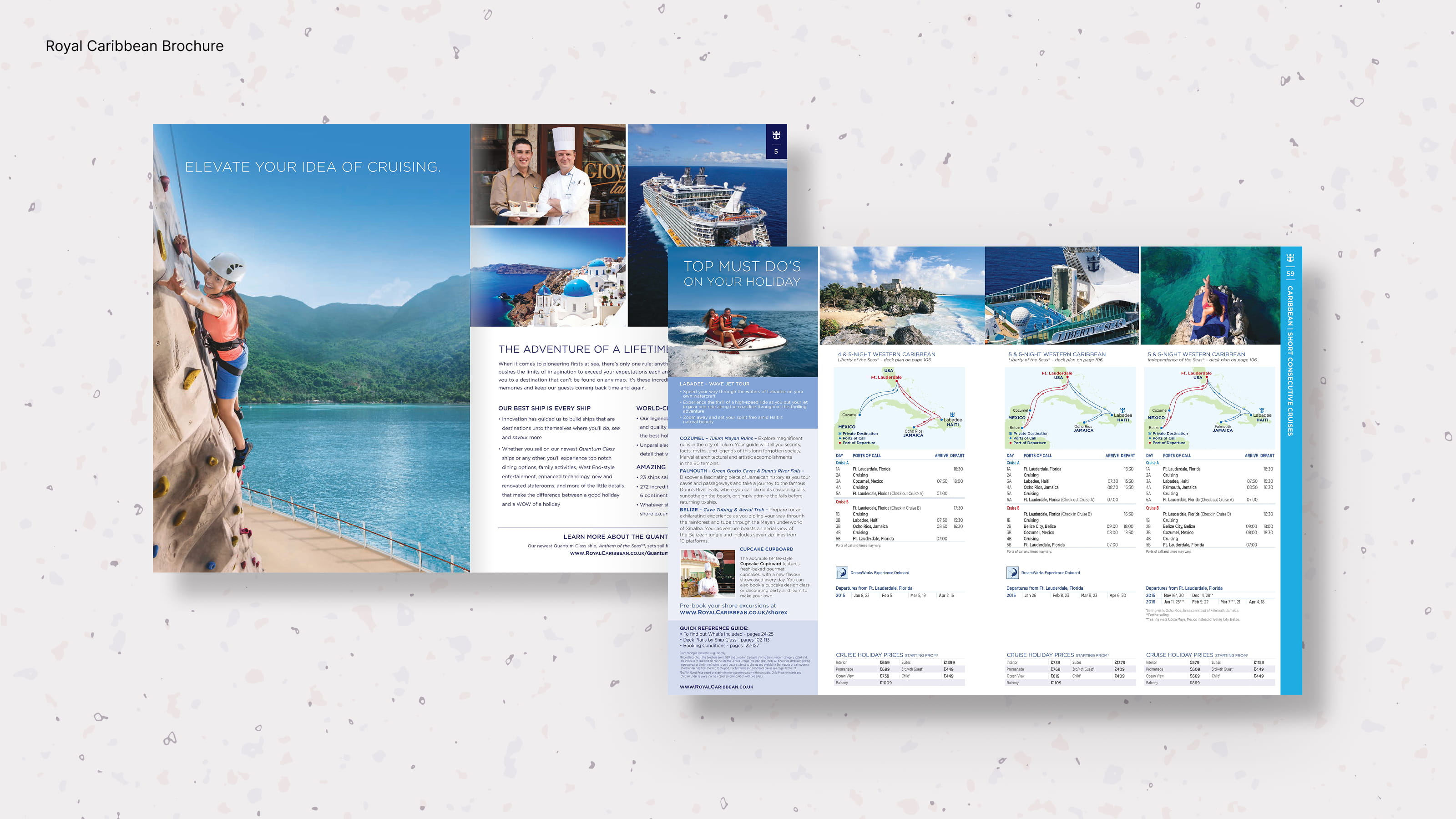 Royal Caribbean design work showing itineraries
