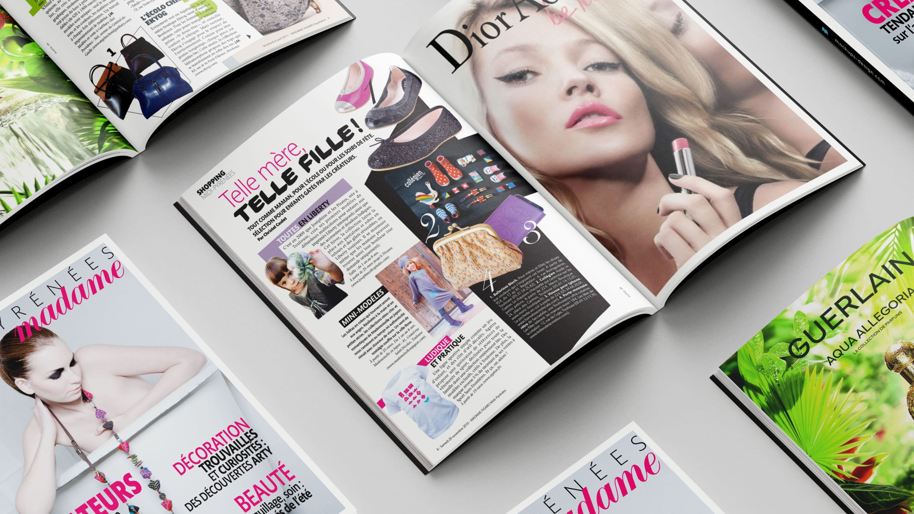 Mockup of editorial design work for magazines and newspapers
