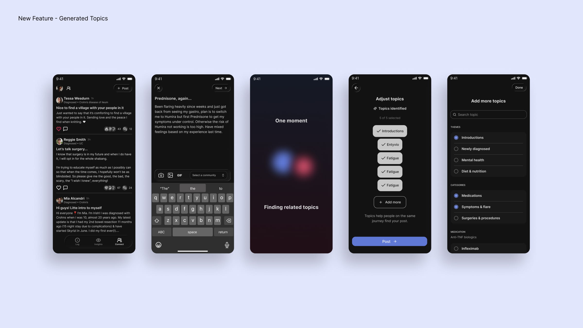 Mockup of the AI-generated topic feature in the Chronicare app