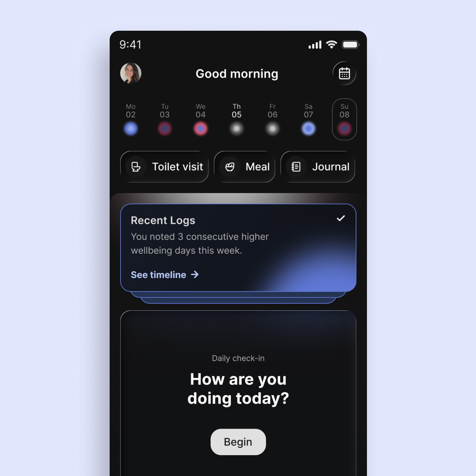 Close-up of the observation cards feature in the Chronicare app
