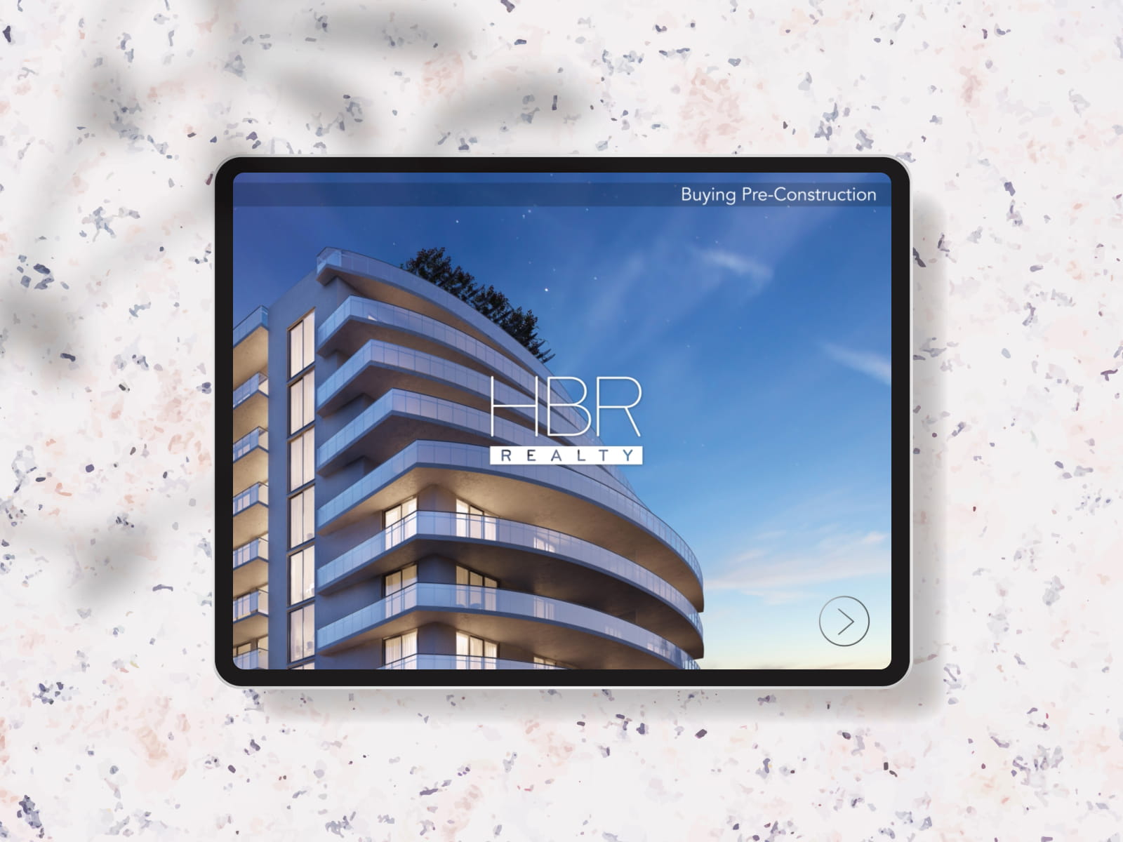 Thumbnail for Global Digital Design at Wunderman Thompson project. Mockup of HBR Realty application design at Wunderman Thompson.